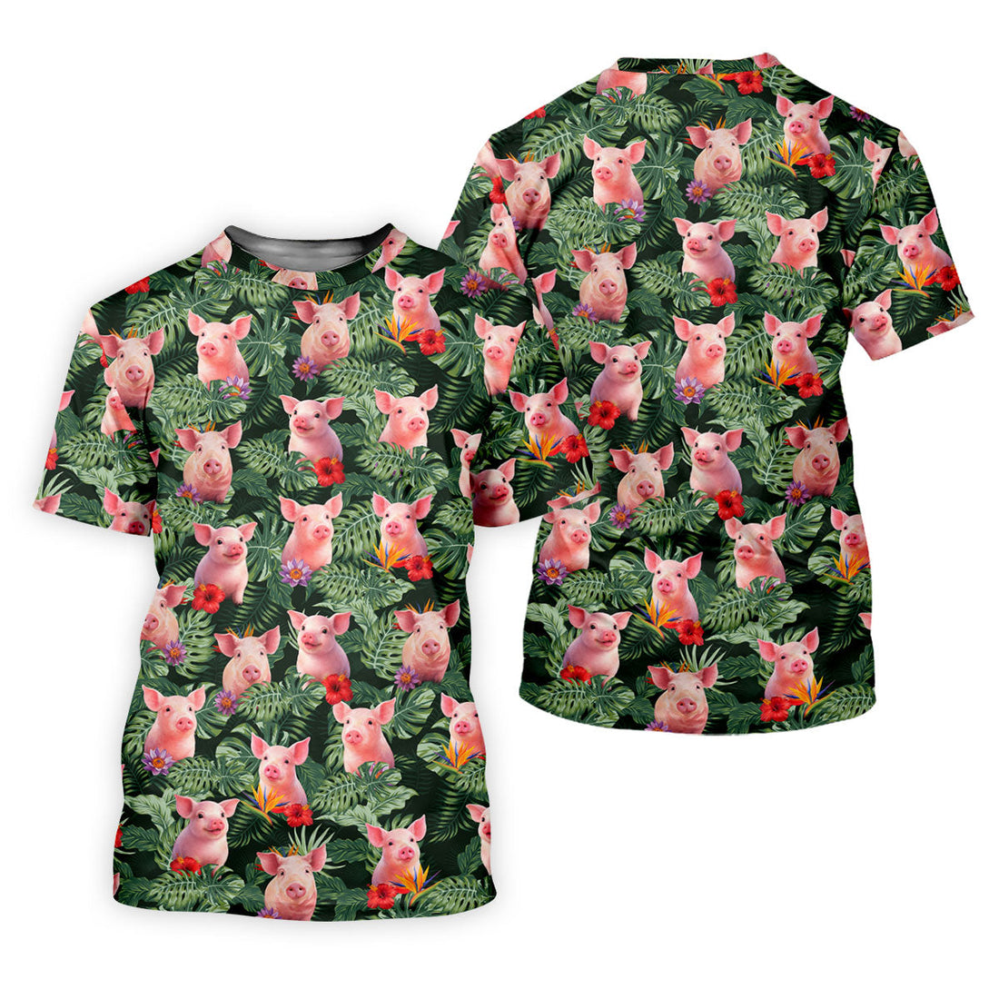 Cute Pig Tropical Monstera Hawaiian Golf Polo Shirt, Hawaiian Golf Shirt, Golf Shirts For Men