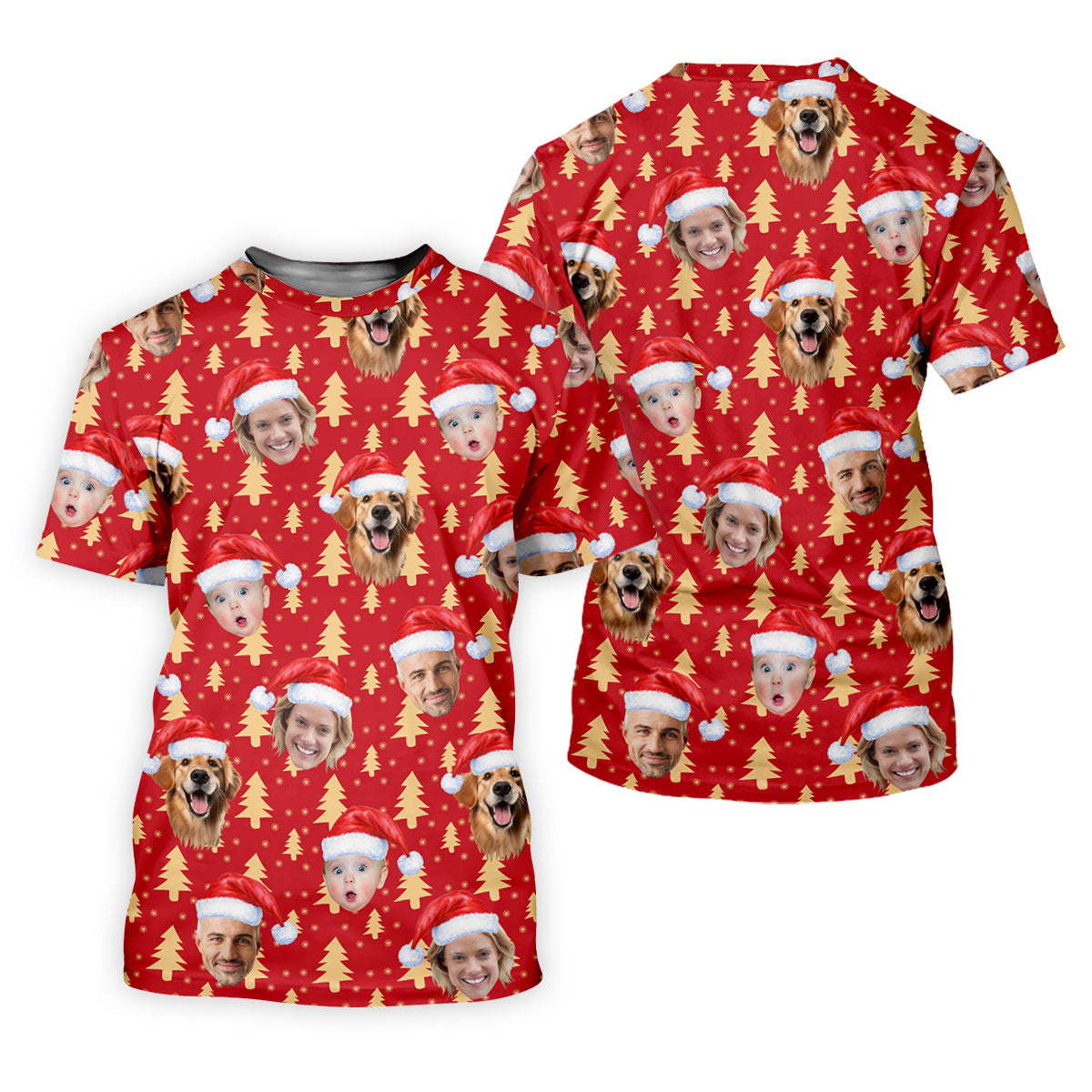 Custom Face Golden Pine Tree Red Golf Shirt, Christmas Golf Shirt, Ladies Golf Shirts, Golf Gifts For Women