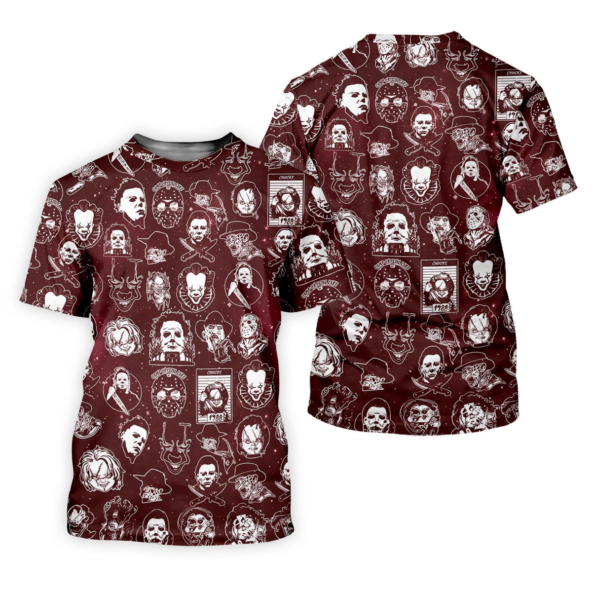 Vintage Halloween Horror Character Pattern Golf Shirt, Women's Golf Polo, Printed Golf Shirt