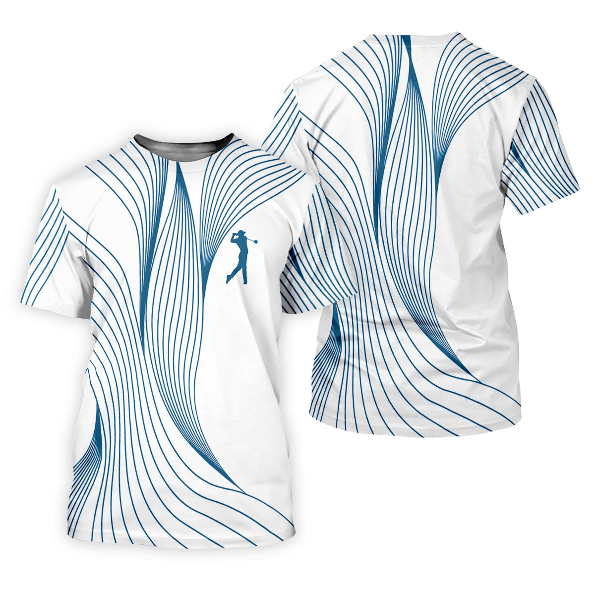 Geometric Line Wavy Line Blue And White Golf Shirts For Men, Men's Golf Shirt, Polo ShirtFor Men