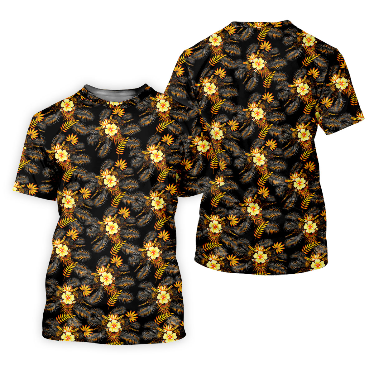 Yellow Hibiscus Flower Black Hawaiian Golf Shirt, Tropical Vibe Golf Shirt For Women