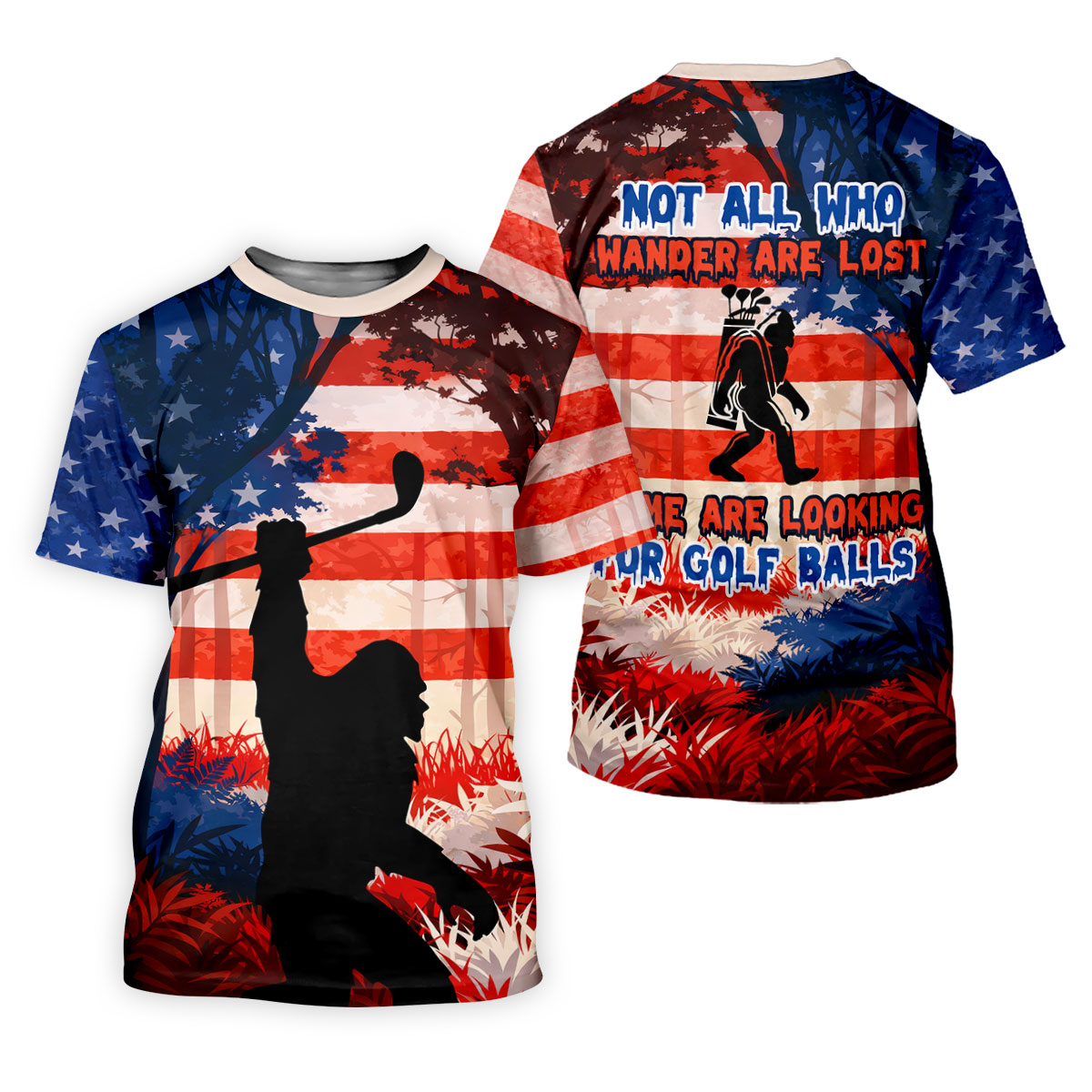 Not All Who Wander Are Lost Funny Bigfoot Golf Tops For Men, 250th Patriotic Golf Shirt, Polo Shirt Men