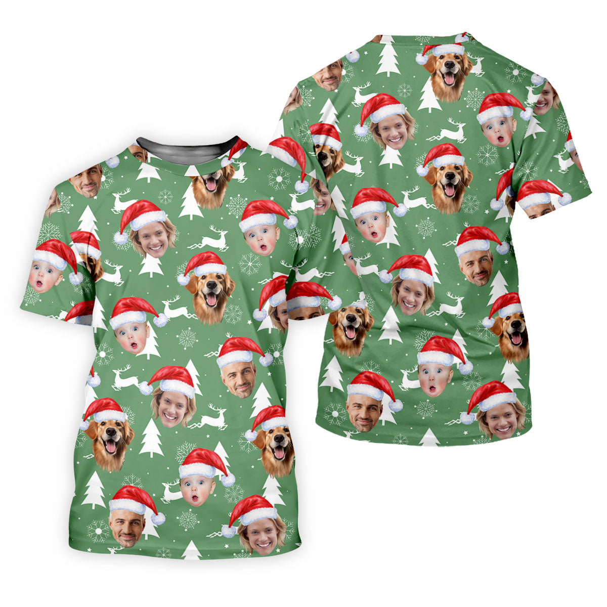 Custom Face Snow Reindeer Sage Green Golf Shirt, Christmas Golf Shirt, Ladies Golf Shirts, Golf Gifts For Women