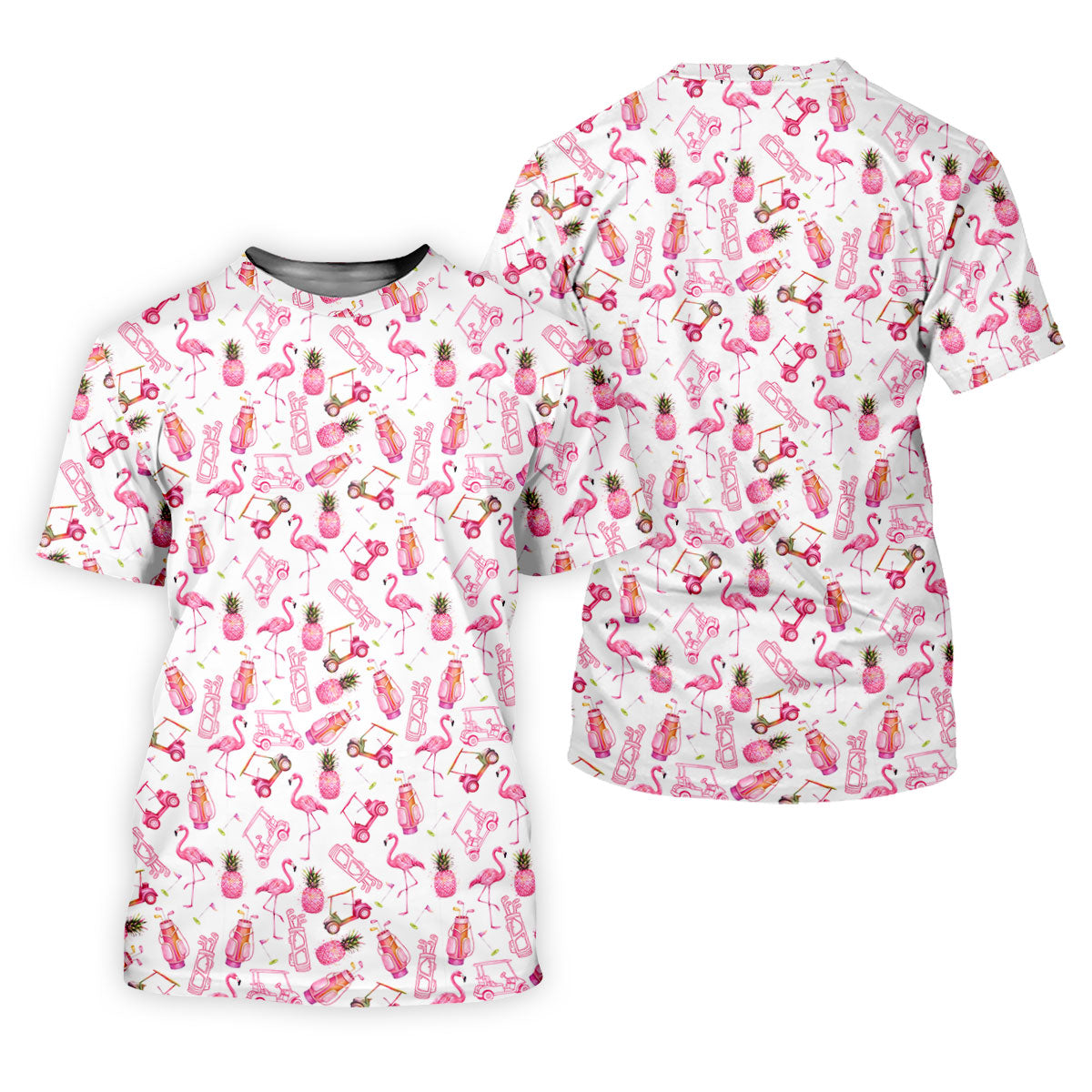 Funny Flamingo Pink Pineapple Tropical Vibe Golf Tops For Men, Men's Funny Golf Shirts, Polo Shirtor Men