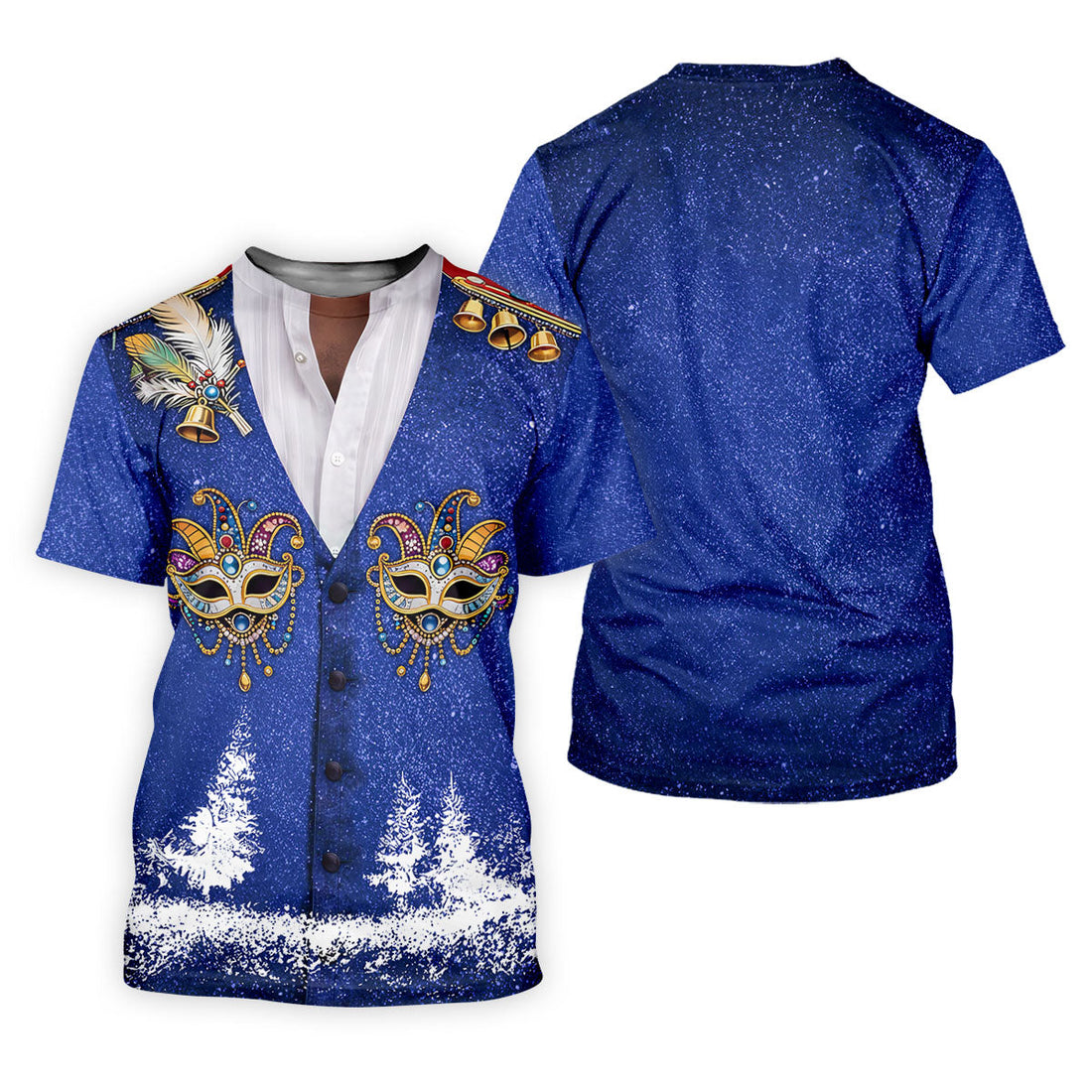 Masquerade Mask Feather Mardi Gras Glitter Print Blue Golf Shirt, Polo ShirtFor Men, Golf Shirts For Men