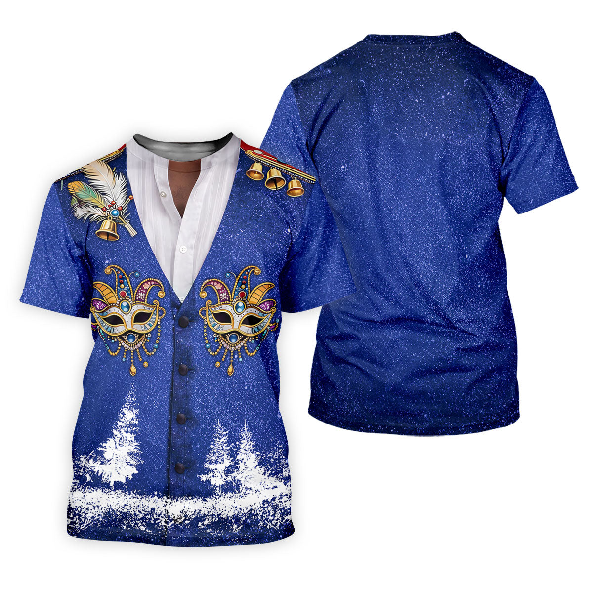 Masquerade Mask Feather Mardi Gras Glitter Print Blue Golf Shirt, Polo ShirtFor Men, Golf Shirts For Men