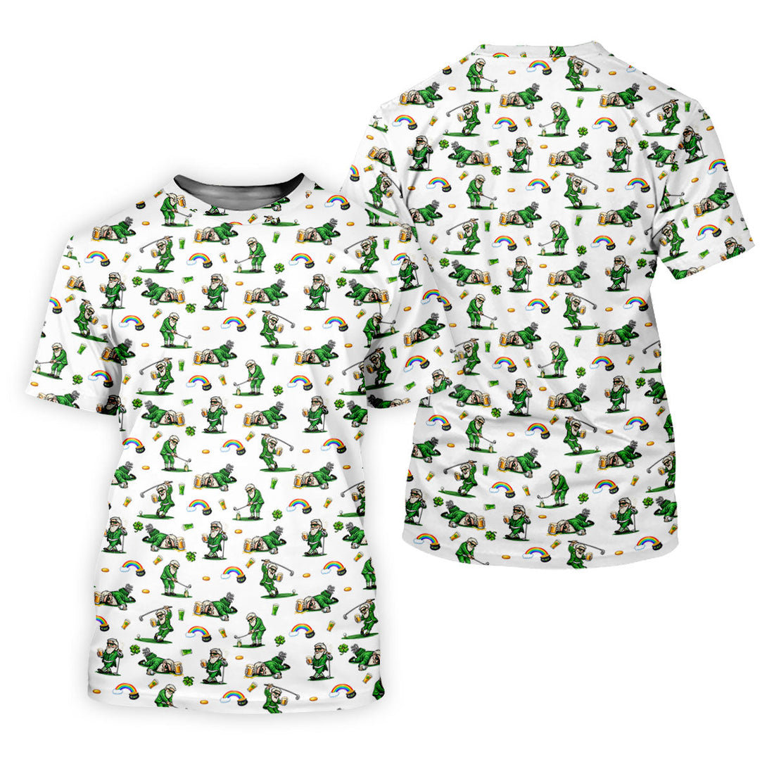 St Patrick's Day Leprechaun Character Golf And Beer White Golf Shirt, Fun Women's Golf Shirts, Ladies Golf Polos