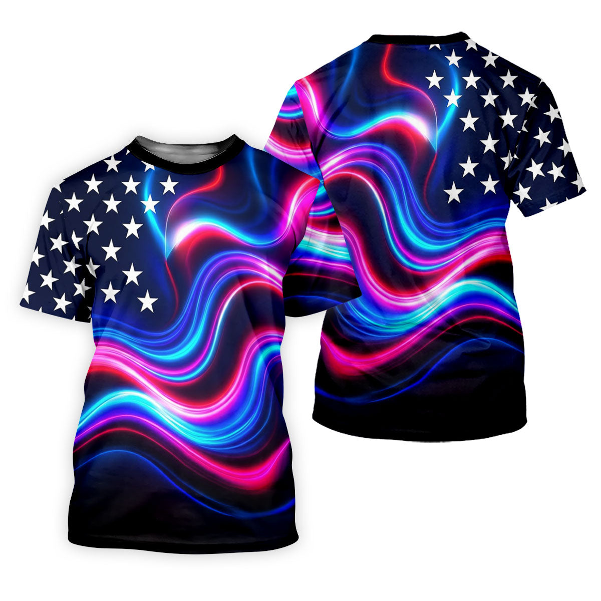 Star Pattern Neon Color Wavy Stripes 250th Anniversary, Patriotic 4th Of July Golf Shirt For Women