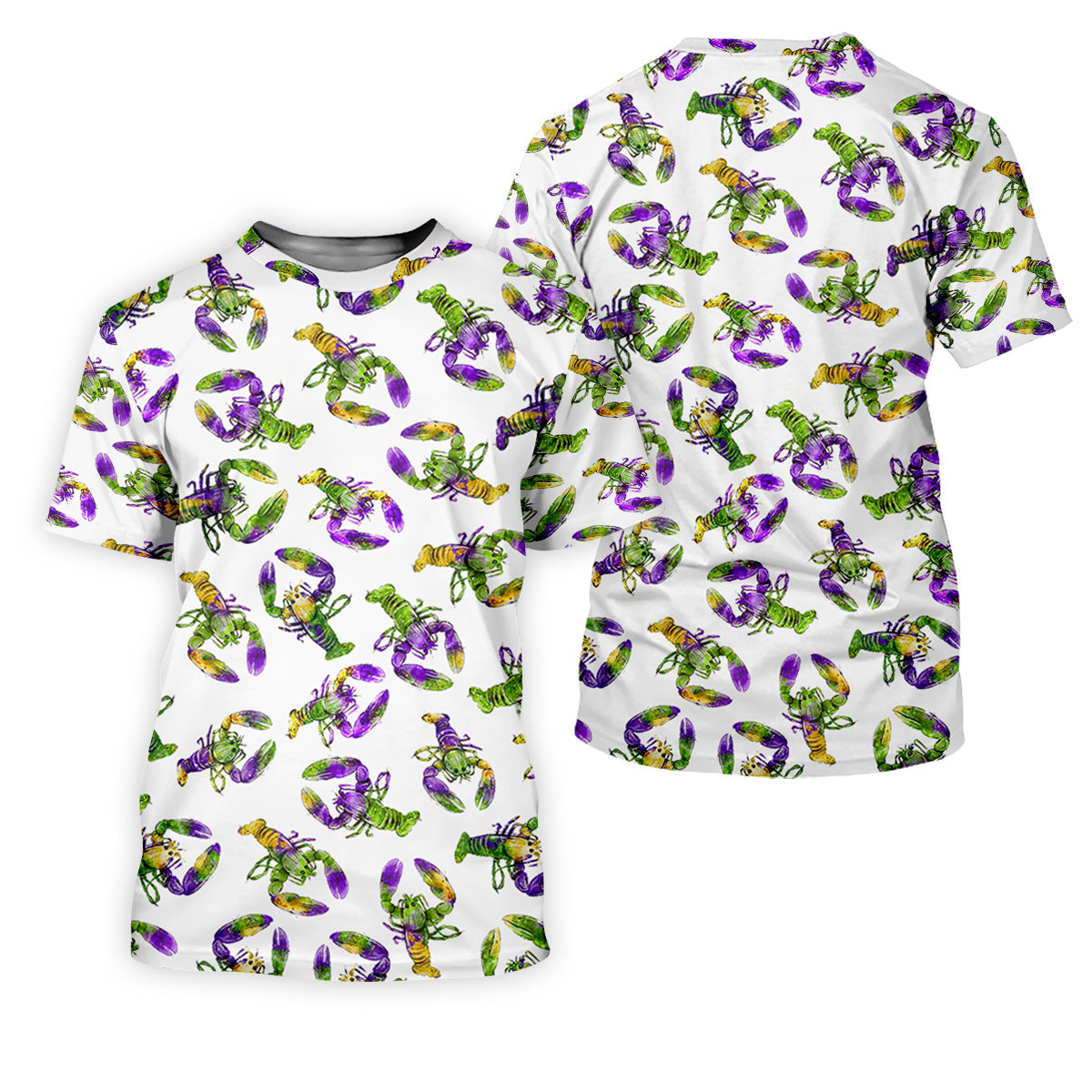 Purple Green Gold Crawfish Pattern Mardi Gras Golf Shirt, Polo ShirtFor Men, Golf Shirts For Men