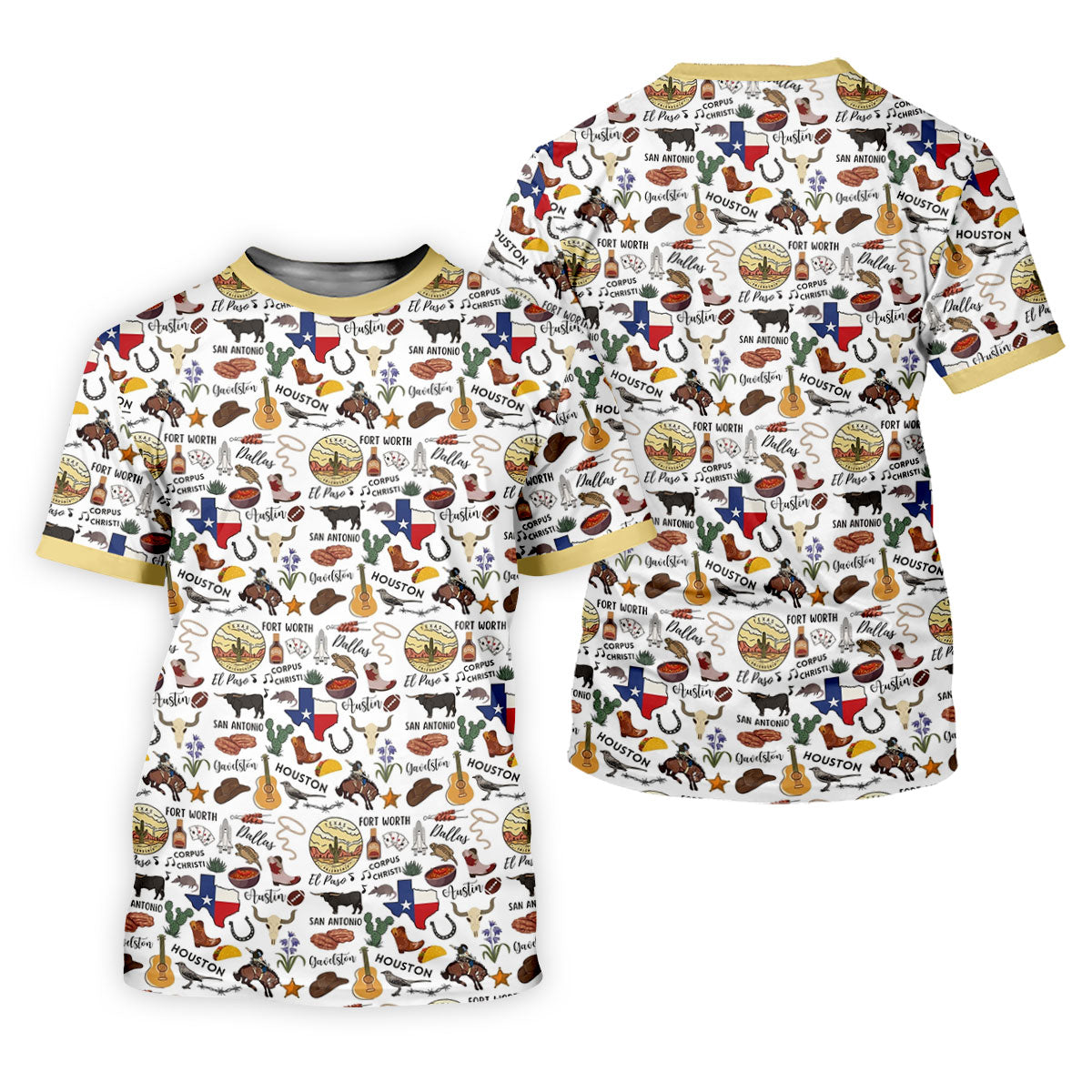 Texas Symbols Western Theme Doodle Style Golf Tops For Men, Polo Shirtor Men, Golf Shirts For Men