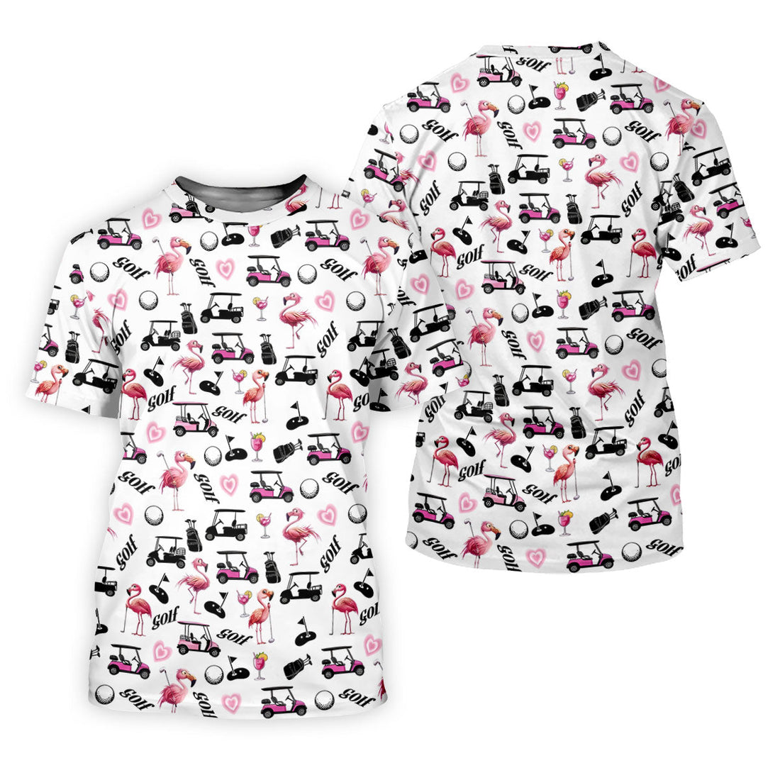 Pink Flamingo Golf Cart Martini Hawaiian Golf Shirt, Women’s Golf Polo, Ladies Golf Shirts