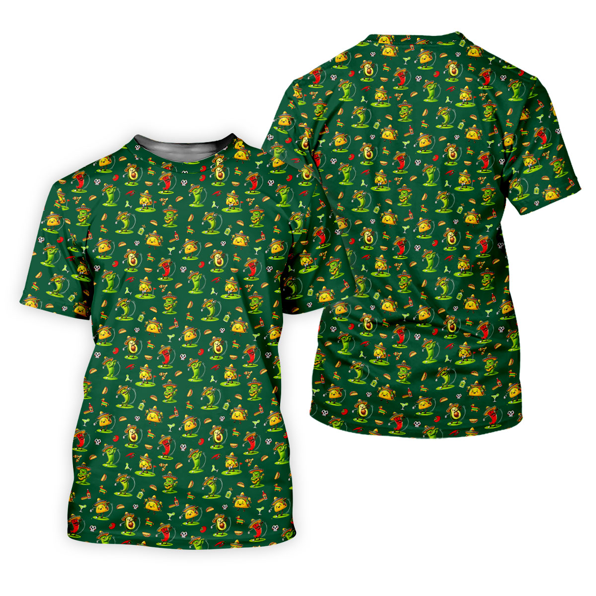 Mexican Cartoon Food Characters Cinco De Mayo Celebration Fiesta Themed Green Golf Shirt For Women