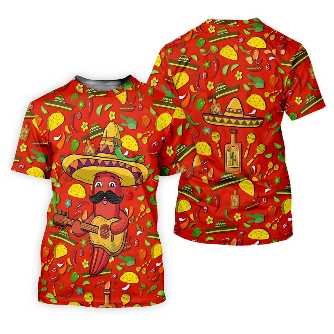 Cartoon Chili Pepper Mexican Guitar Cinco De Mayo Celebration Fiesta Themed Golf Shirt For Women