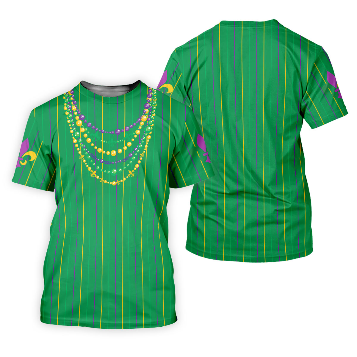 Mardi Gras Beads Necklaces Print Green Golf Shirt, Golf Tops For Men, Polo ShirtFor Men, Golf Shirts For Men