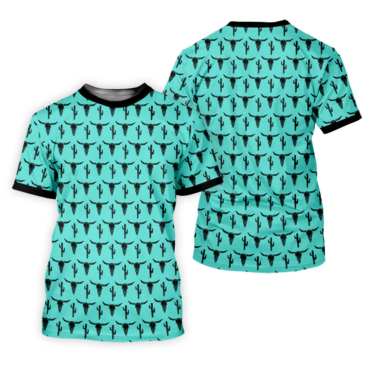 Longhorn Cow Skull Western Theme Peacock Blue Golf Tops For Men, Polo Shirtor Men, Golf Shirts For Men