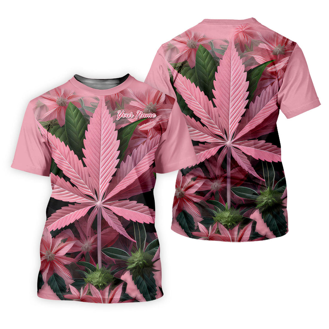 Pink Marijuana Leaf Men's Golf Shirt, Funny Weed Golf Shirt, Custom Mens Golf Shirt