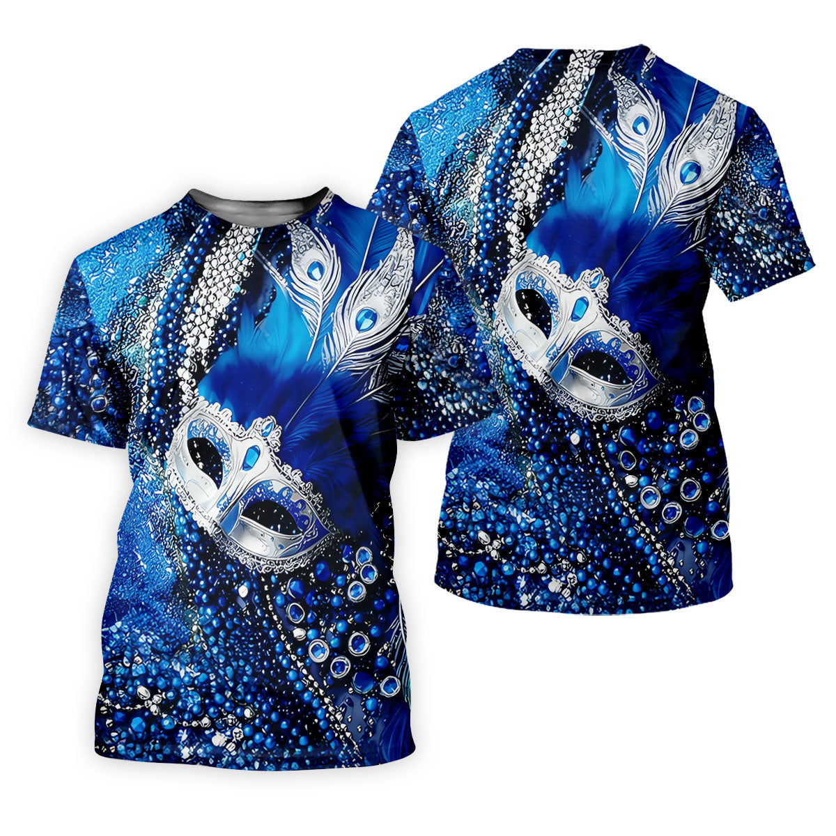 Mardi Gras Masquerade Mask Feather Beads Blue Golf Shirt, Polo ShirtFor Men, Golf Shirts For Men