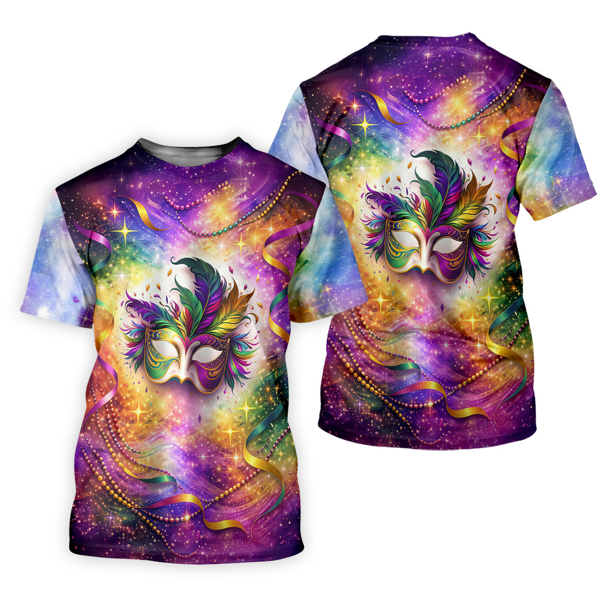 Carnival Mask Feather Print Purple Green Gold Dazzling Effect Mardi Gras Polo ShirtFor Men, Golf Shirts For Men
