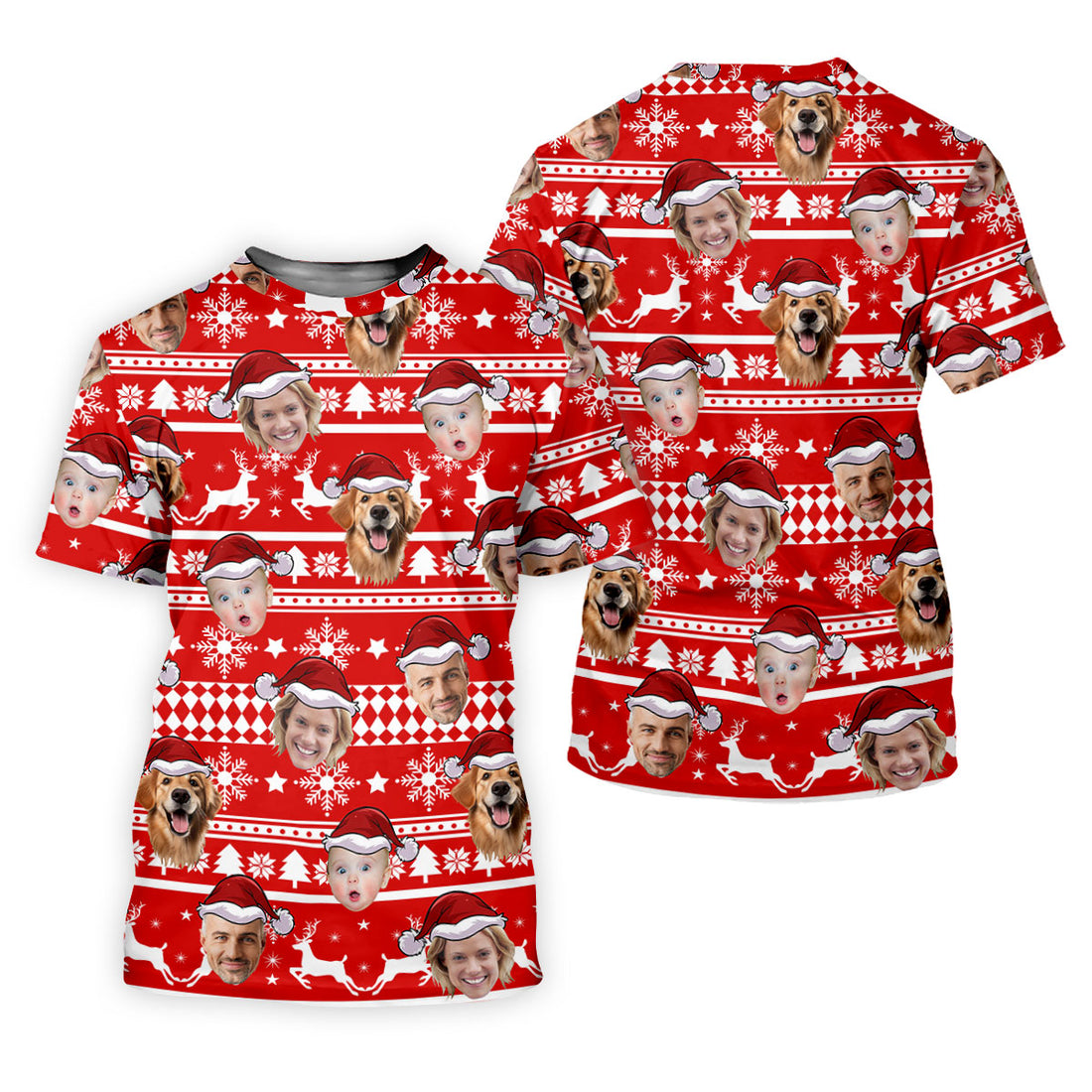 Custom Face Red And White Christmas Women's Golf Tops, Ladies Golf Shirts, Christmas Golf Gift