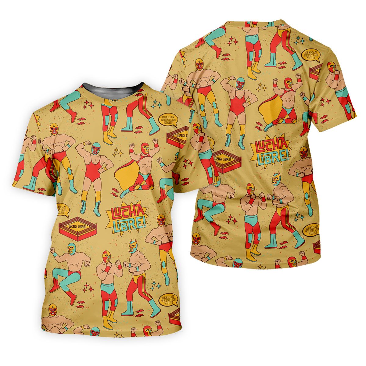 Yellow Lucha Libre Mexican Wrestler Pattern Golf Shirt, Hawaiian Golf Shirt, Mens Golf Shirts