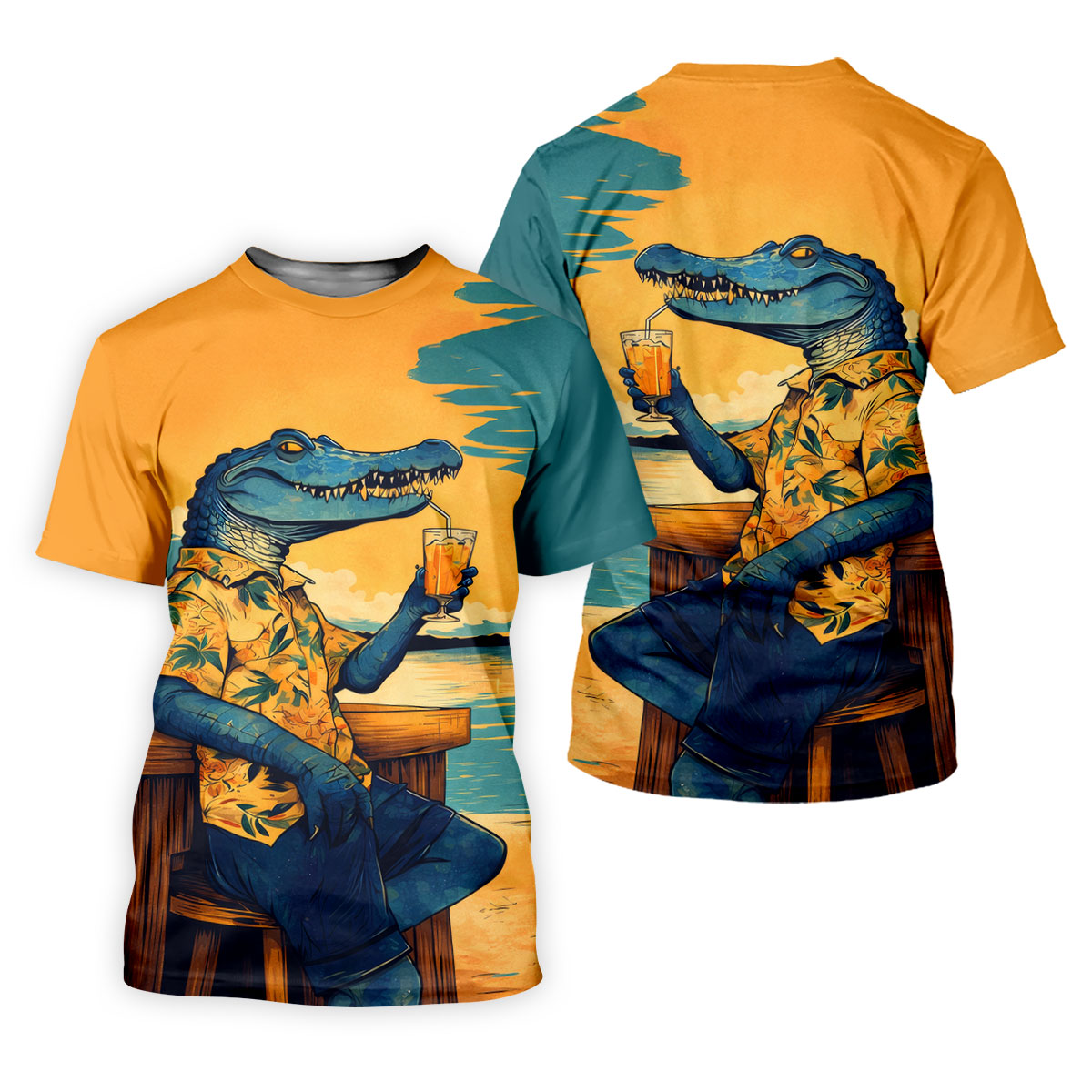 Funny Crocodile Tropical Theme Hawaiian Golf Shirt, Polo Shirt Men, Golfing Apparel