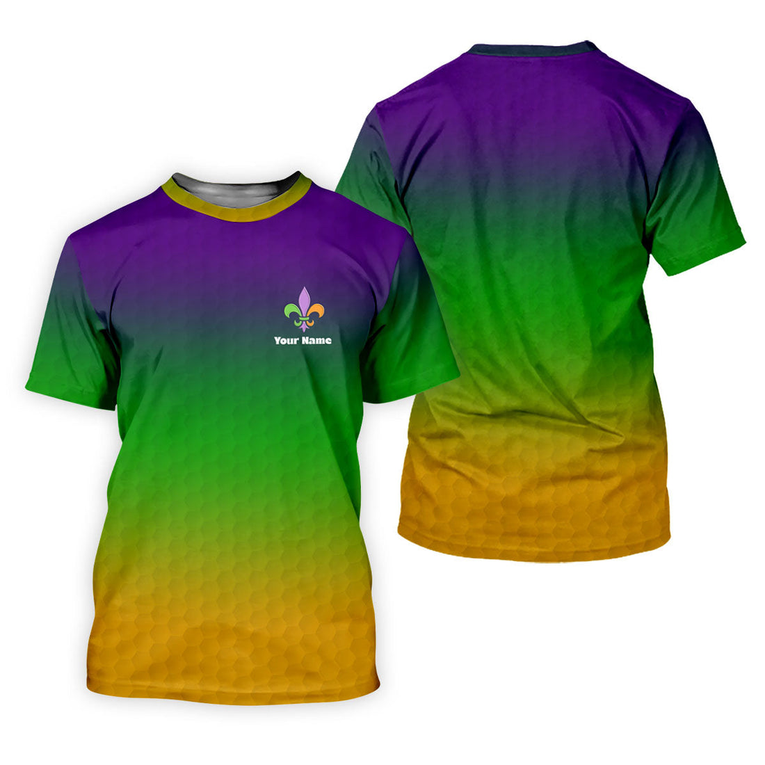 Mardi Gras Purple Gold Green Blended Color Golf Ball Pattern Golf Tops For Men, Polo ShirtFor Men