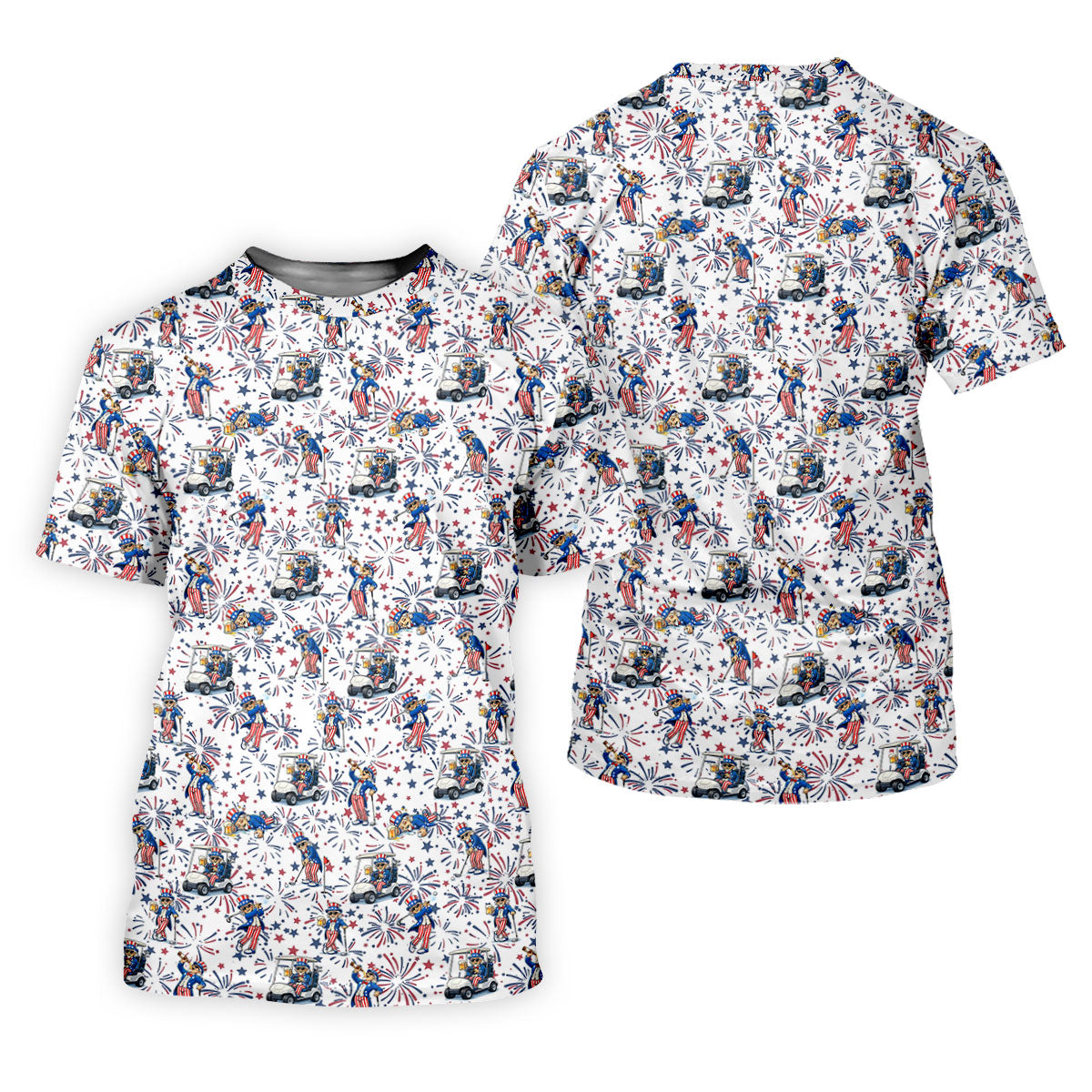 Patriotic Theme Golf And Beer Funny 4th Of July Golf Shirt, 250 Years Seamless Pattern Women's Golf Tops