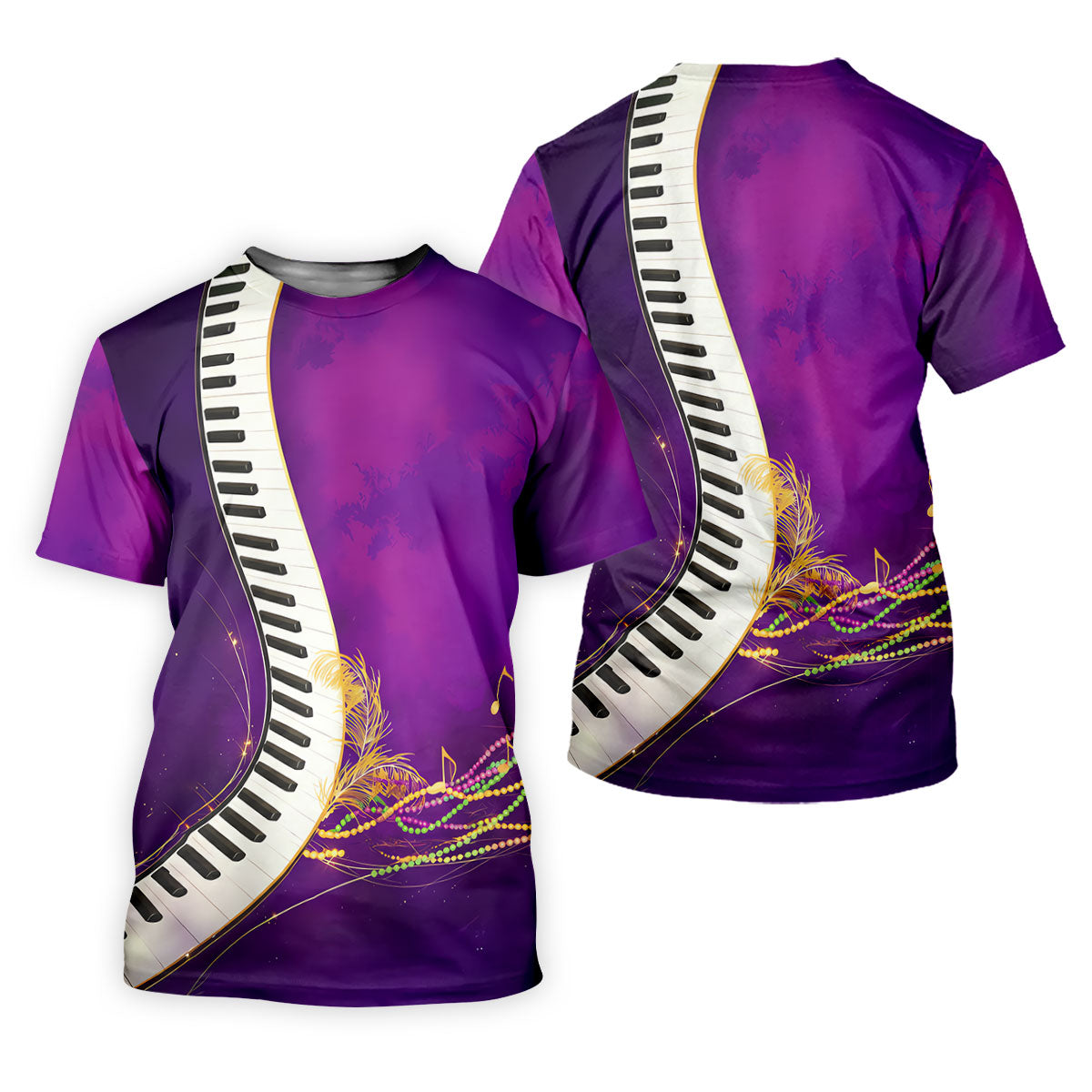 Mardi Gras Feather Beads Piano Keyboard Print Purple Golf Shirt, Women's Golf Tops, Ladies Golf Polos