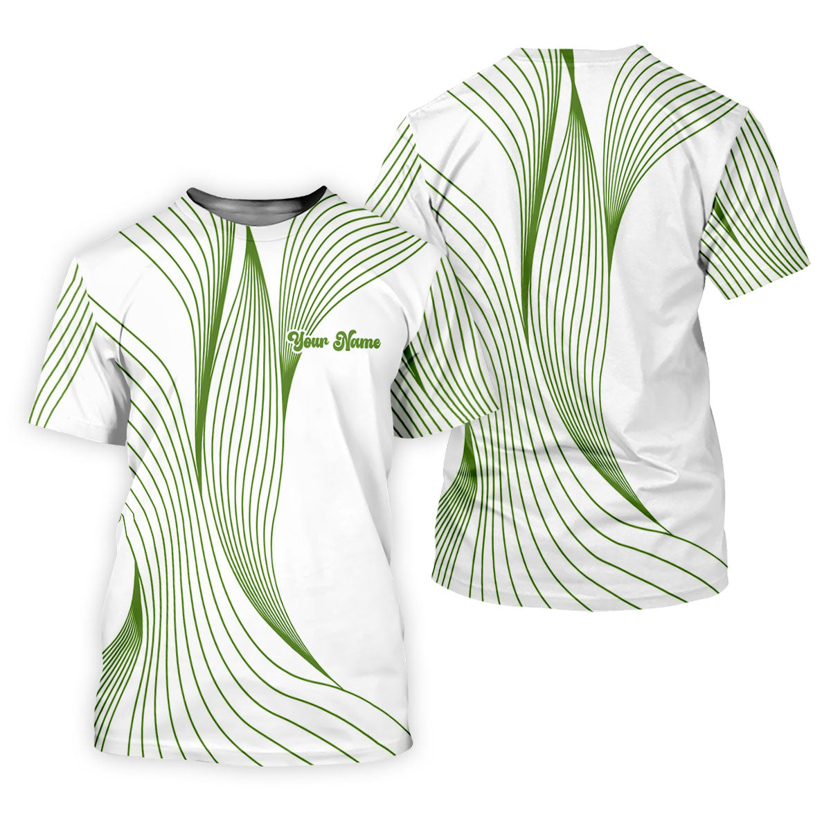 Geometric Line Wavy Line Green And White Custom Name Golf Shirts For Men, Men's Golf Shirt, Polo Shirt Men