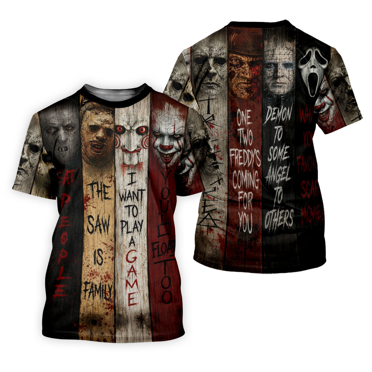 Vintage Wood Panel Horror Character Halloween Golf Shirt, Women's Golf Apparel, Printed Golf Shirt
