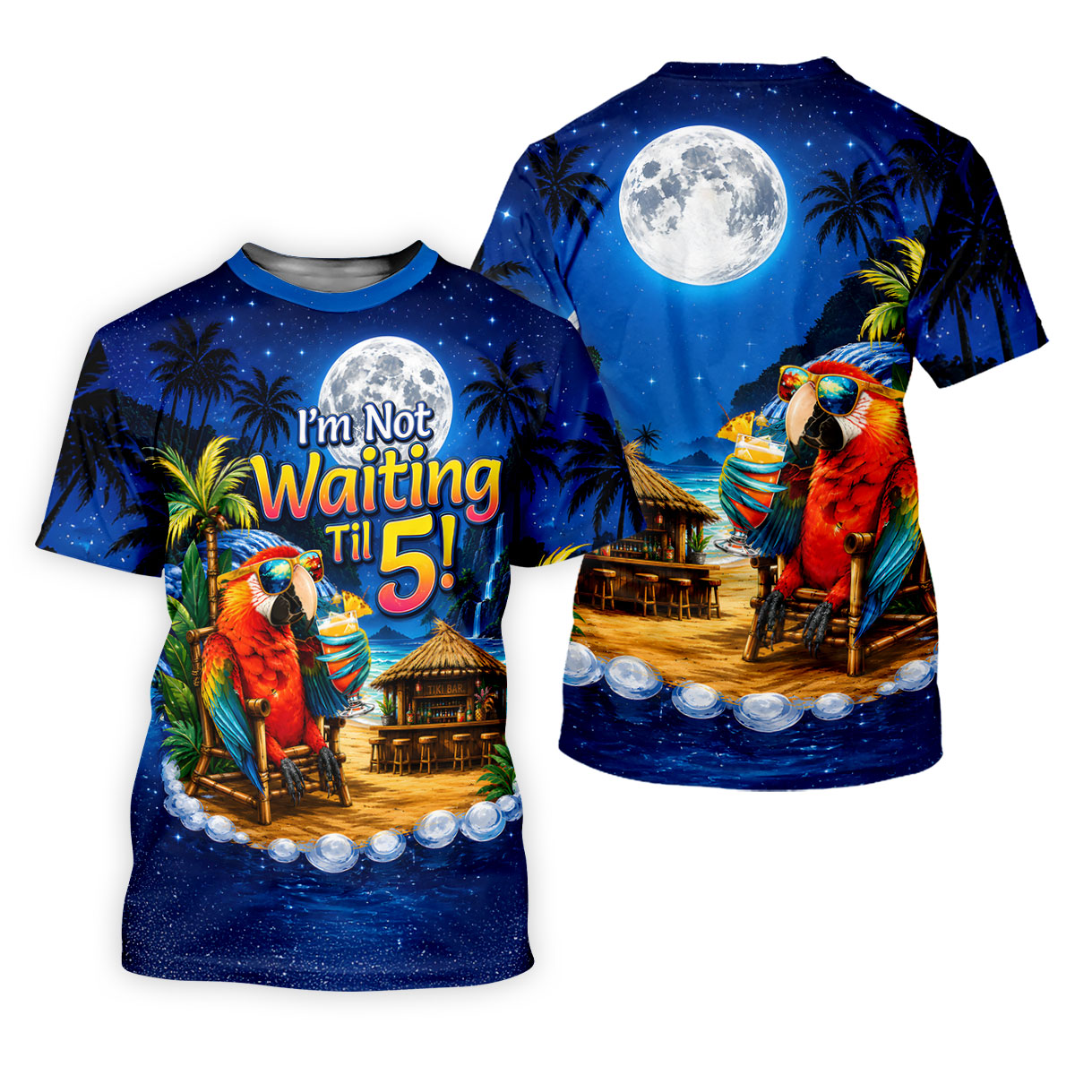 Parrot Drinking Cocktail Tiki Bar Not Waiting Til 5 Golf Shirt, Golf Shirts For Men, Hawaiian Golf Shirt, Mens Golf Apparel