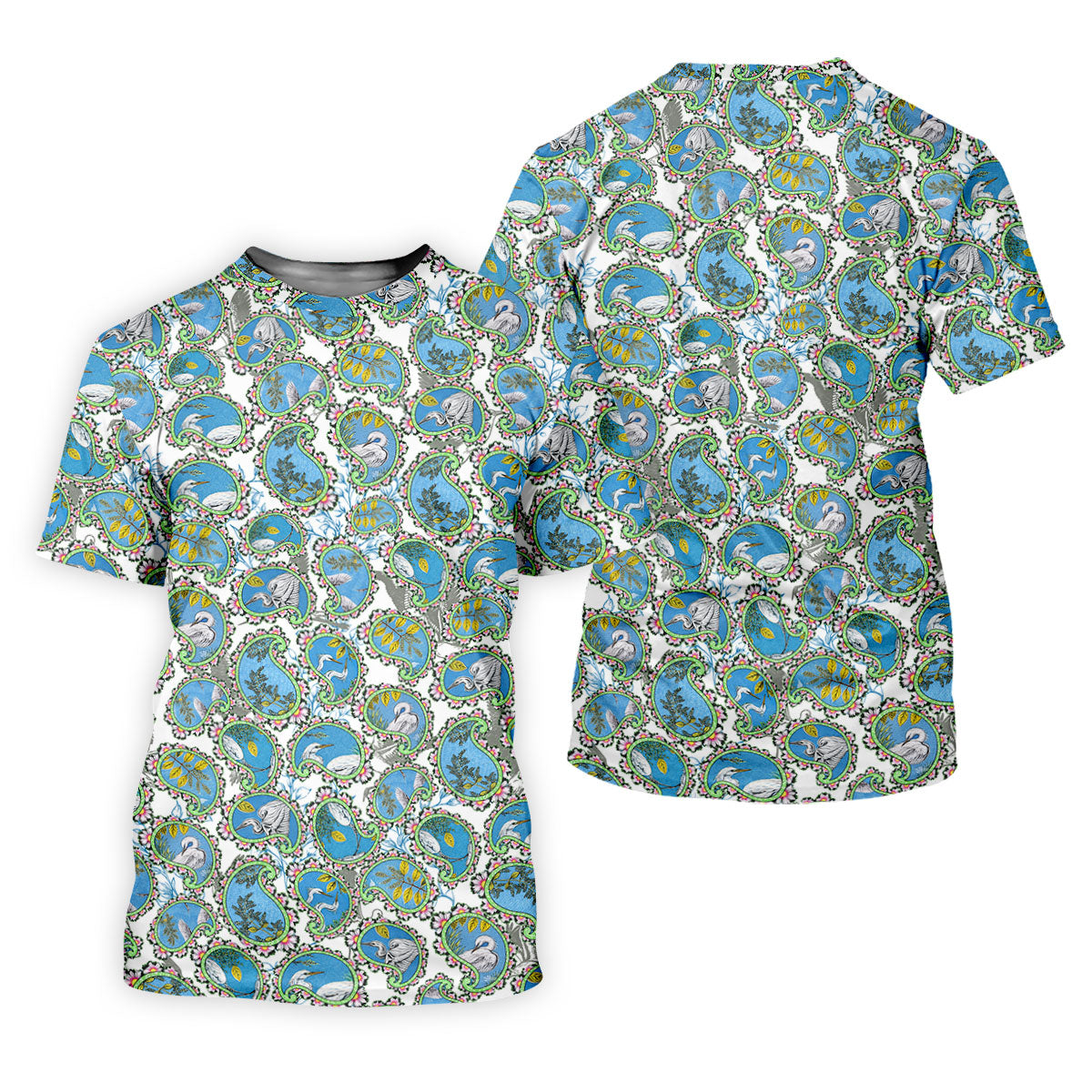 Paisley Flowers Heron Painting Print Golf Shirt, Polo Shirtor Men, Golf Shirts For Men