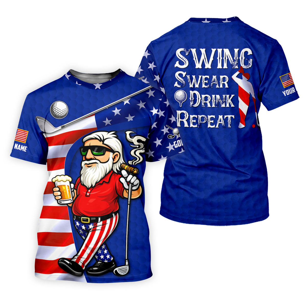 Swing Swear Drink Repeat Golf And Beer Patriotic Man 4th Of July Navy Golf Shirt, 250 Years Golf Shirts For Men