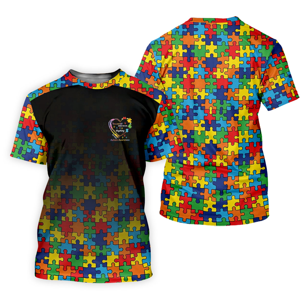 In A World Where You Can Be Anything Be Kind Autism Awareness Puzzle Pattern Black Fade Golf Shirt For Women