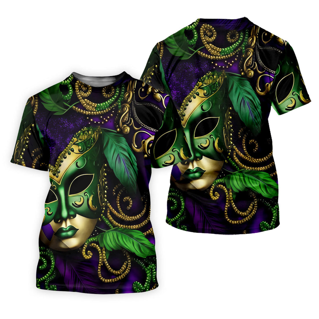 Purple Green Gold Carnival Mask Feather Print Mardi Gras Golf Shirt, Polo ShirtFor Men, Golf Shirts For Men