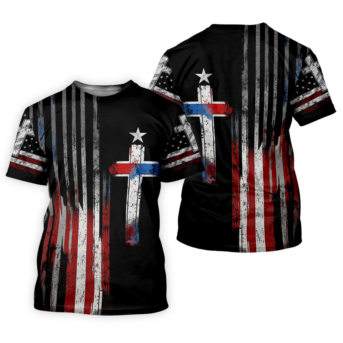 Faith Cross US Flag Golf Shirt, 250 Years Retro Golf Shirt, Patriotic 4th Of July Polo Shirt Men