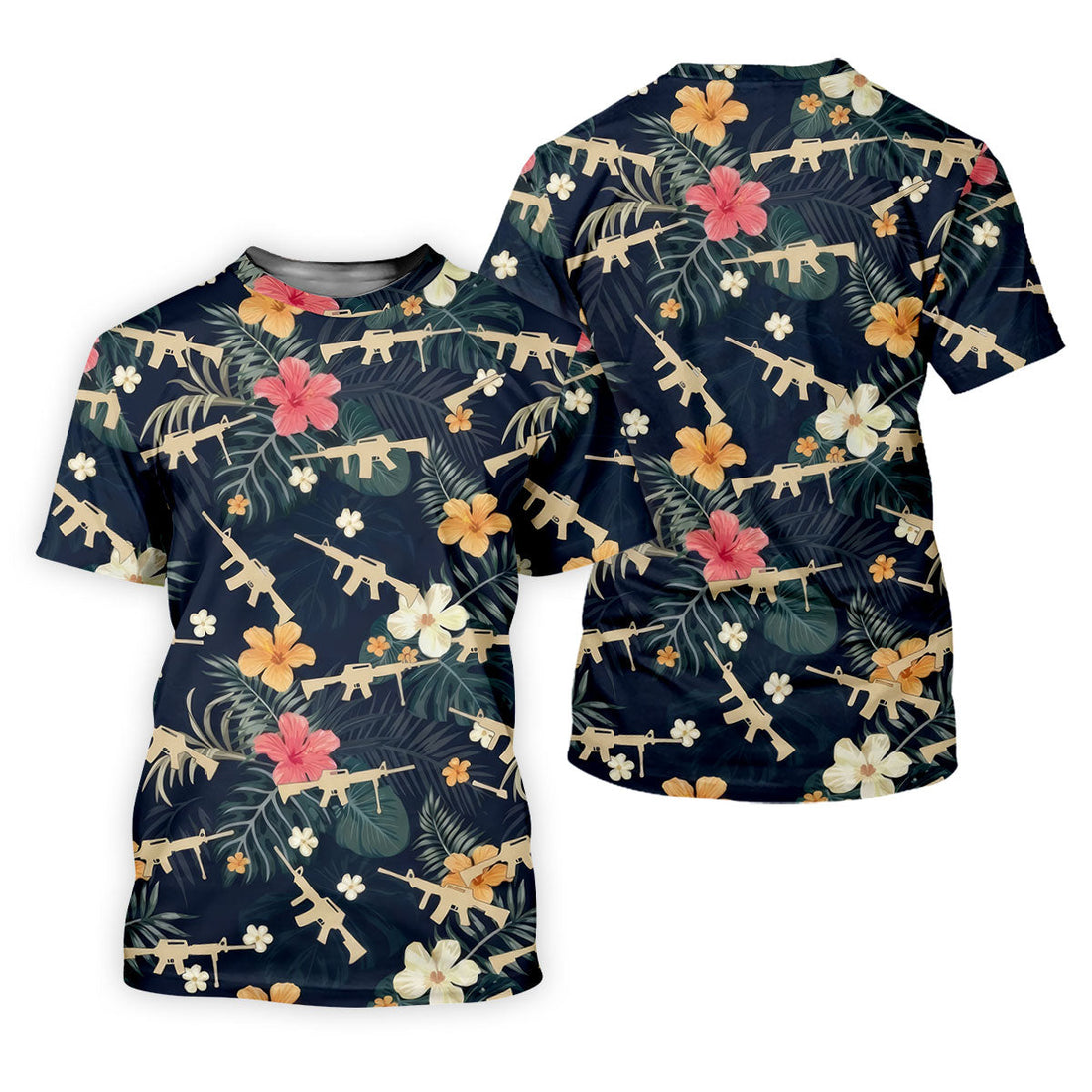 Colorful Hibiscus Tree With Army Theme Women Golf Top, Ladies Golf Shirts, Golfing Apparel