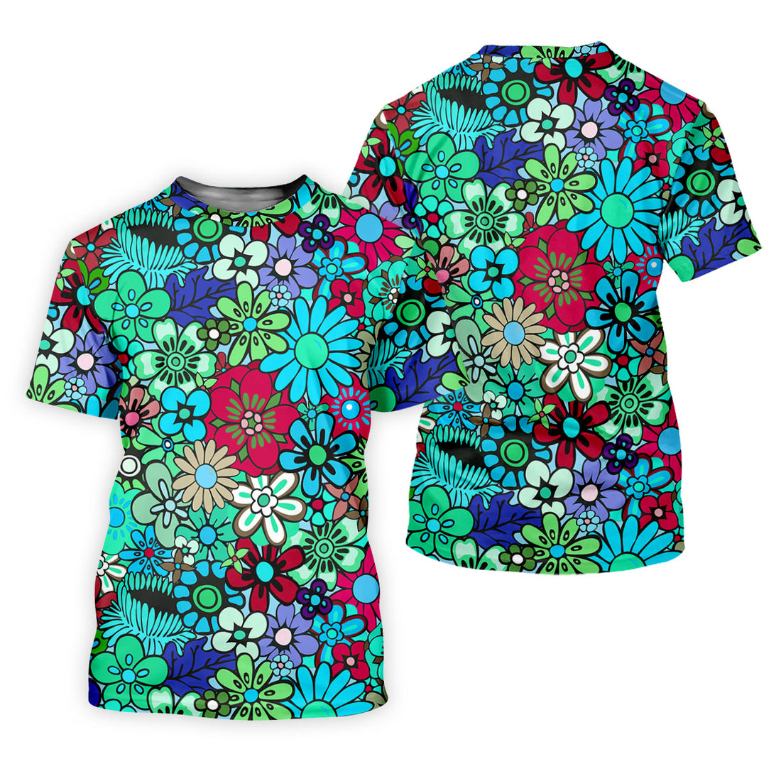 Blue Green Retro Flower Power Golf Shirt, Women’s Golf Polo, Hawaiian Golf Shirt, Golf Tops For Women