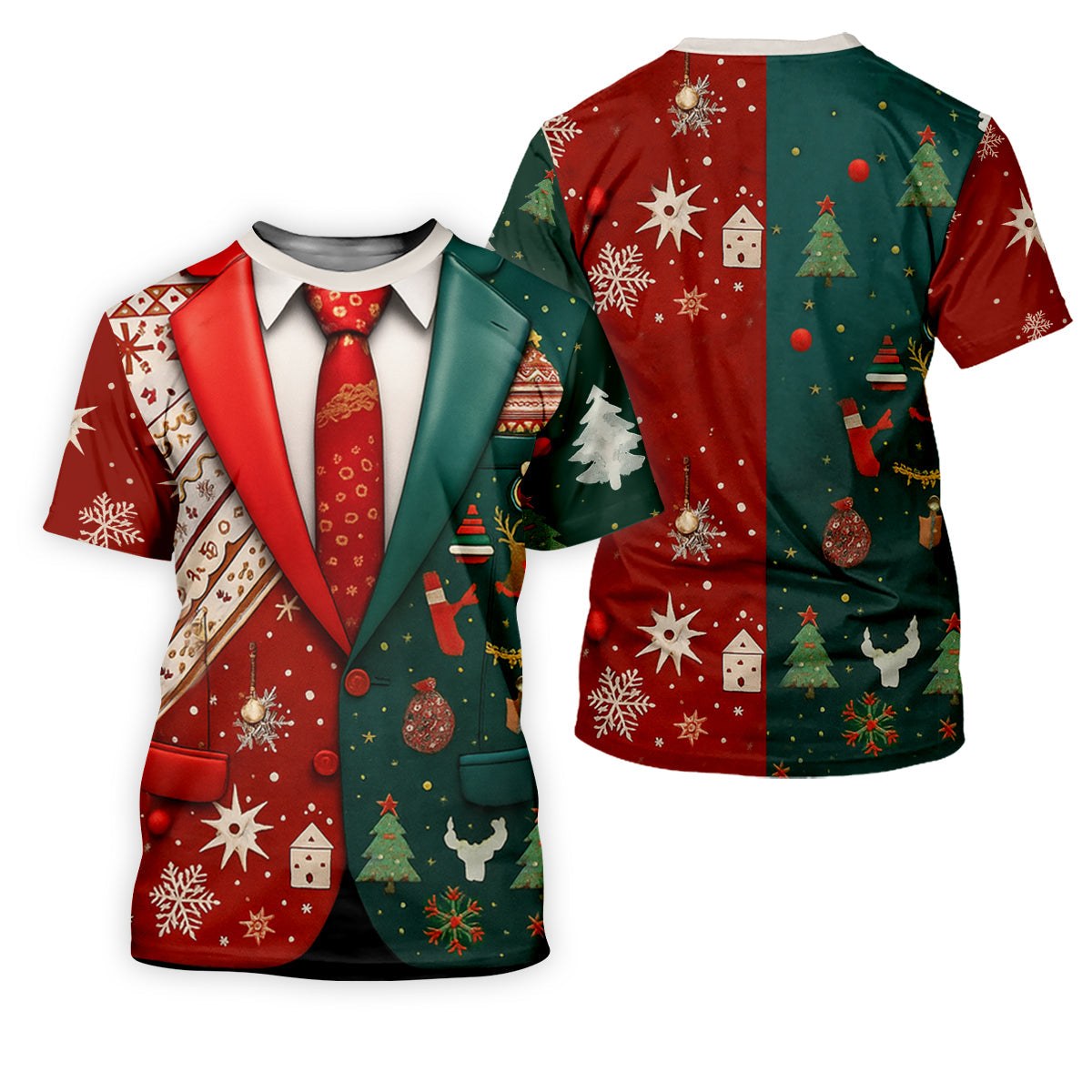 Red And Green Xmas Vintage Prints Men's Golf Polo Shirttmas Golf Shirt, Golf Gift For Men