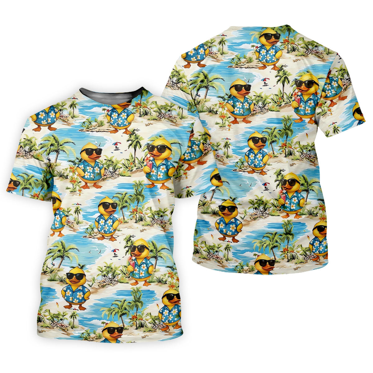 Cute Funny Duck Hawaiian Golf Shirt, Beach Theme Men's Golf Shirt, Polo Shirts For Men