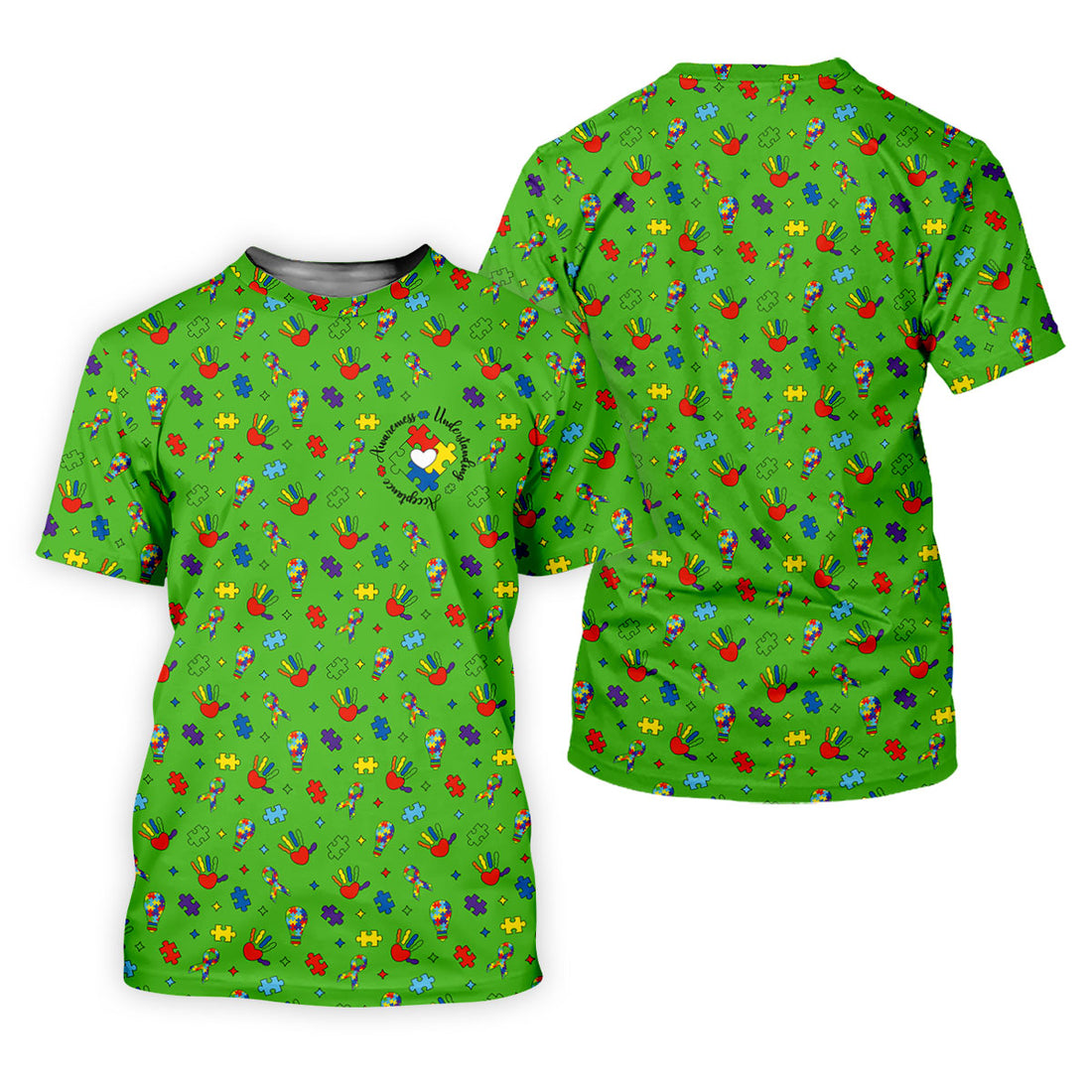 Awareness Understanding Acceptance Autism Ribbon Green Golf Shirt, Autism Awareness Colors Golf Shirts For Men