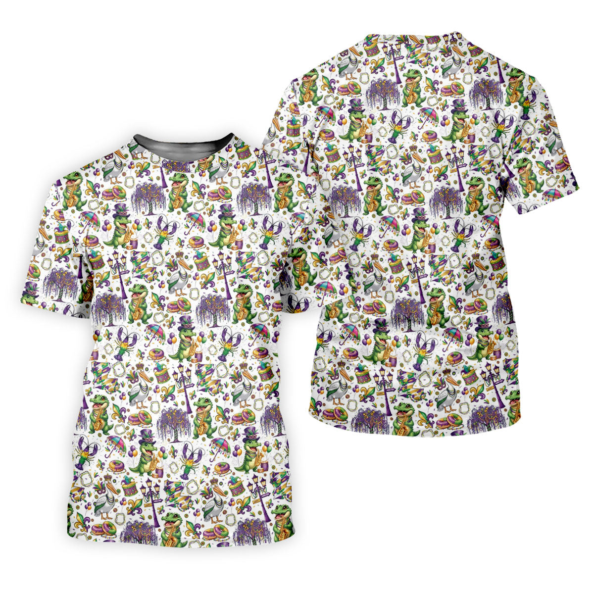 Mardi Gras Fleur De Lis Animal Band White Golf Shirt, Golf Tops For Men, Polo Shirt Men