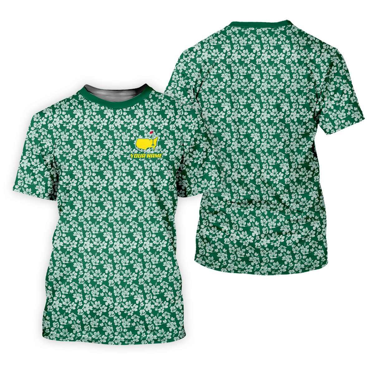 Floral Silhouette Green And White Golf Tops For Men, Golf Shirts For Men, Polo ShirtFor Men
