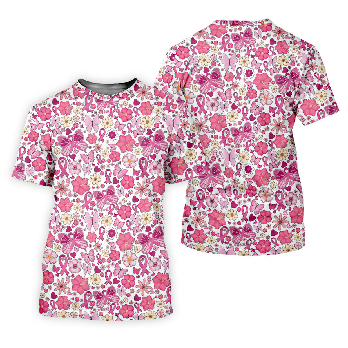 Breast Cancer Pink Ribbon Floral Golf Shirt, Cancer Awareness Shirt, Polo Shirtor Men, Golfing Apparel