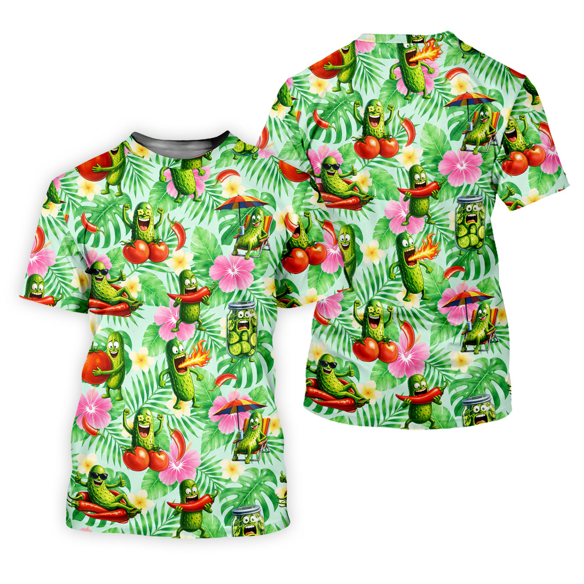 Funny Pickle Tomato Chili Tropical Hawaiian Golf Shirt, Golf Polo For Women, Printed Golf Shirt