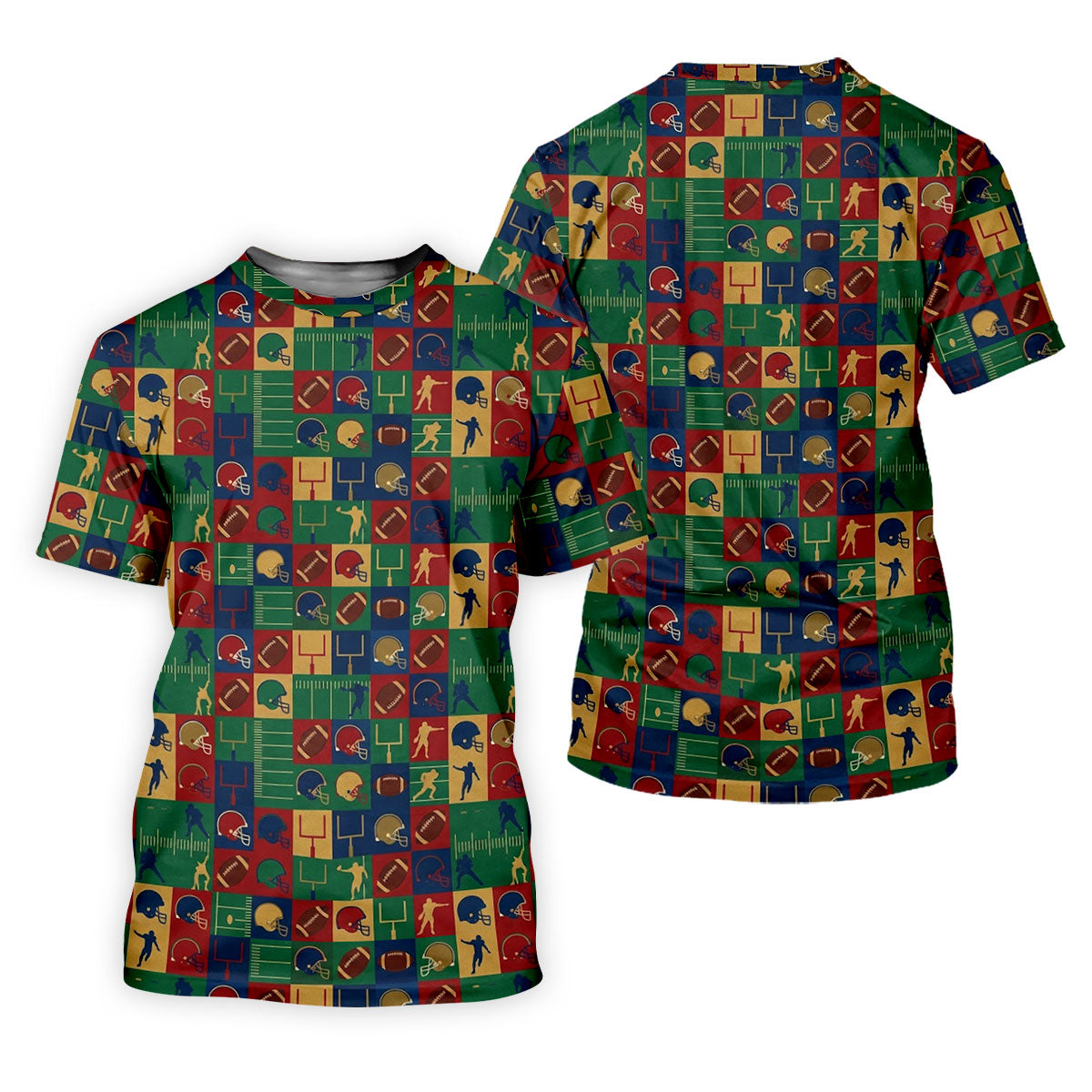 Football Pattern Square Grid Sport Polo, American Football Shirt, Game Day Football Theme Polo For Men