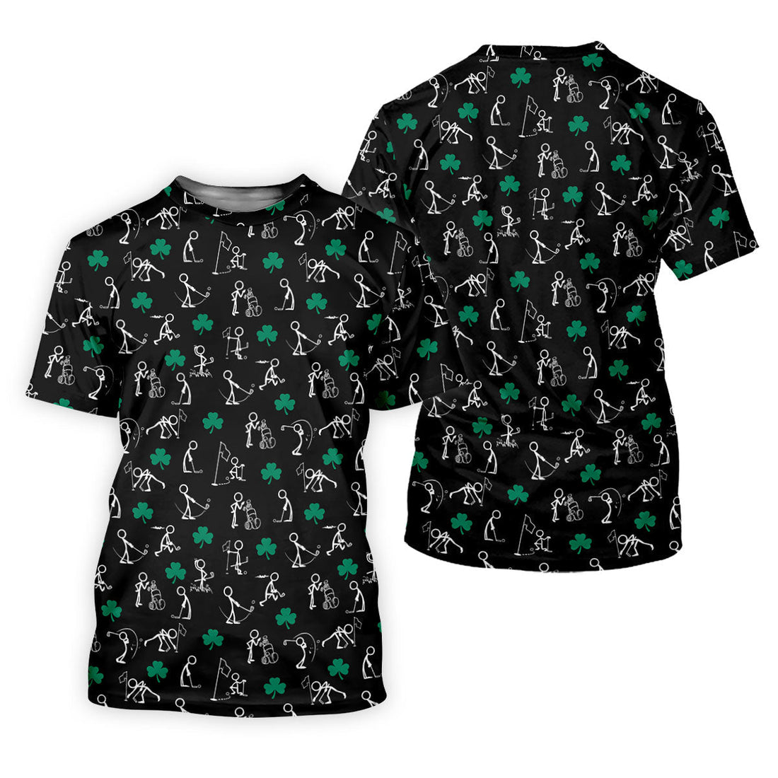 Stick Figure Golf Pose St Patrick's Day Shamrock Black Golf Shirt, Polo ShirtFor Men, Golf Shirts For Men