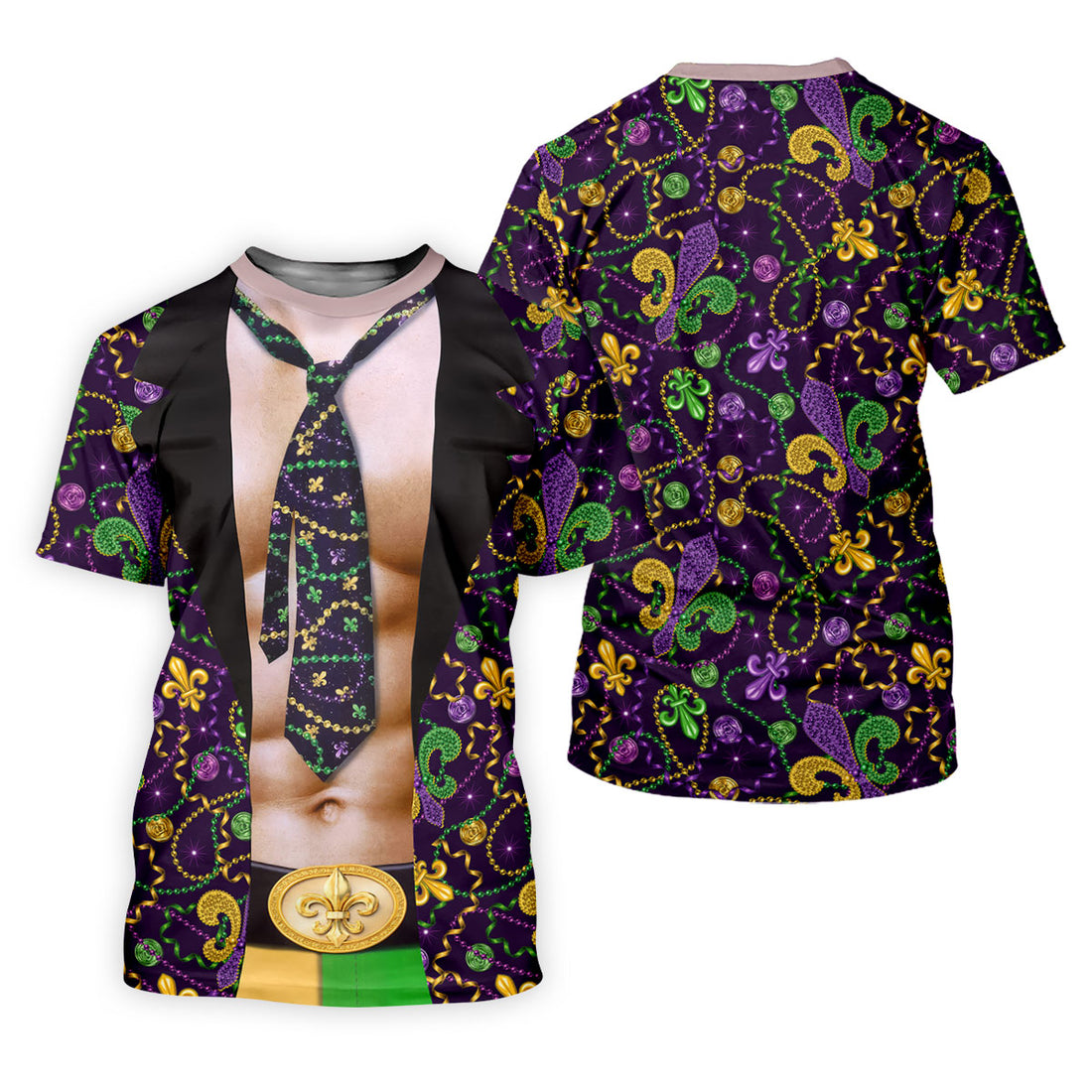 Mardi Gras Purple Green Gold Fleur De Lis Funny Costume Women's Golf Tops, Fun Women's Golf Shirts