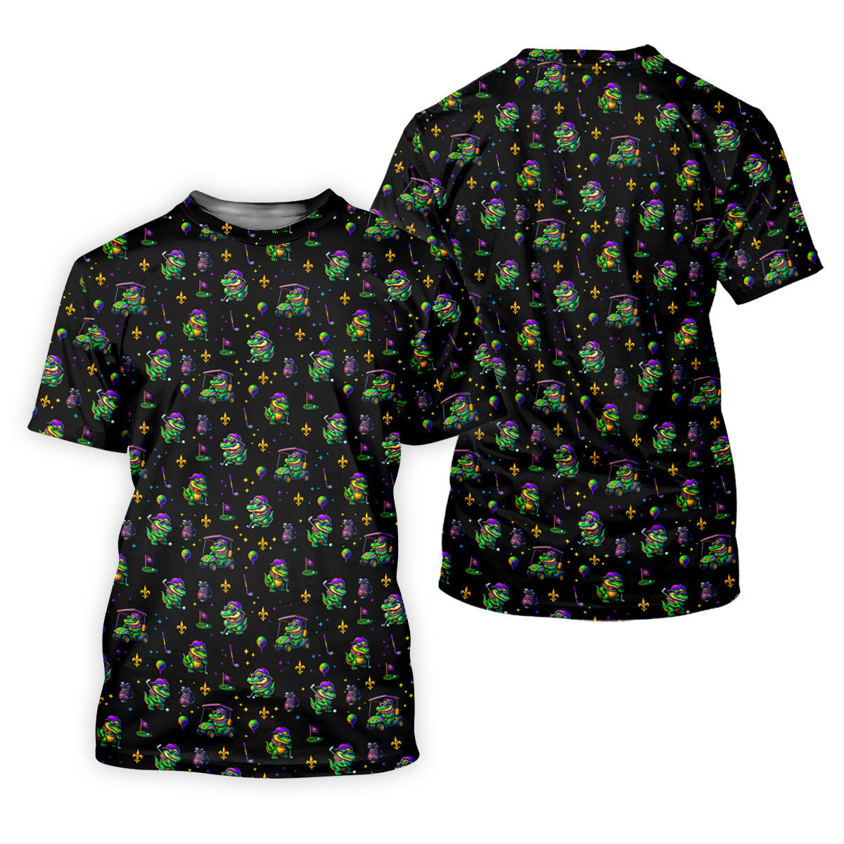 Funny Crocodile Mardi Gras Golf Shirts, Black Golf Shirt, Golf Gift For Men, Golf Shirts For Men