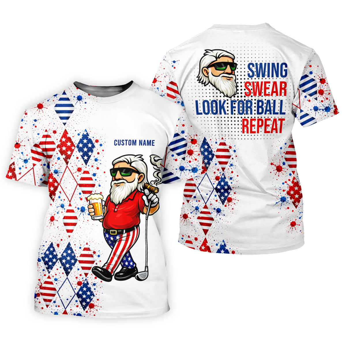 Patriotic Man Golf And Beer Argyle Pattern 4th Of July Golf Shirt, 250 Years Golf Shirt For Women